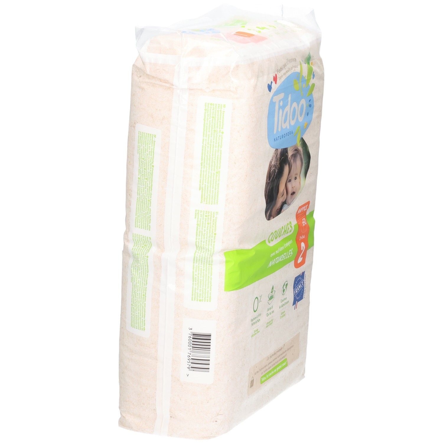 Tidoo Naturals Windeln, Größe 2, 3-6 kg, 50 Stück. Hergestellt in Frankreich.