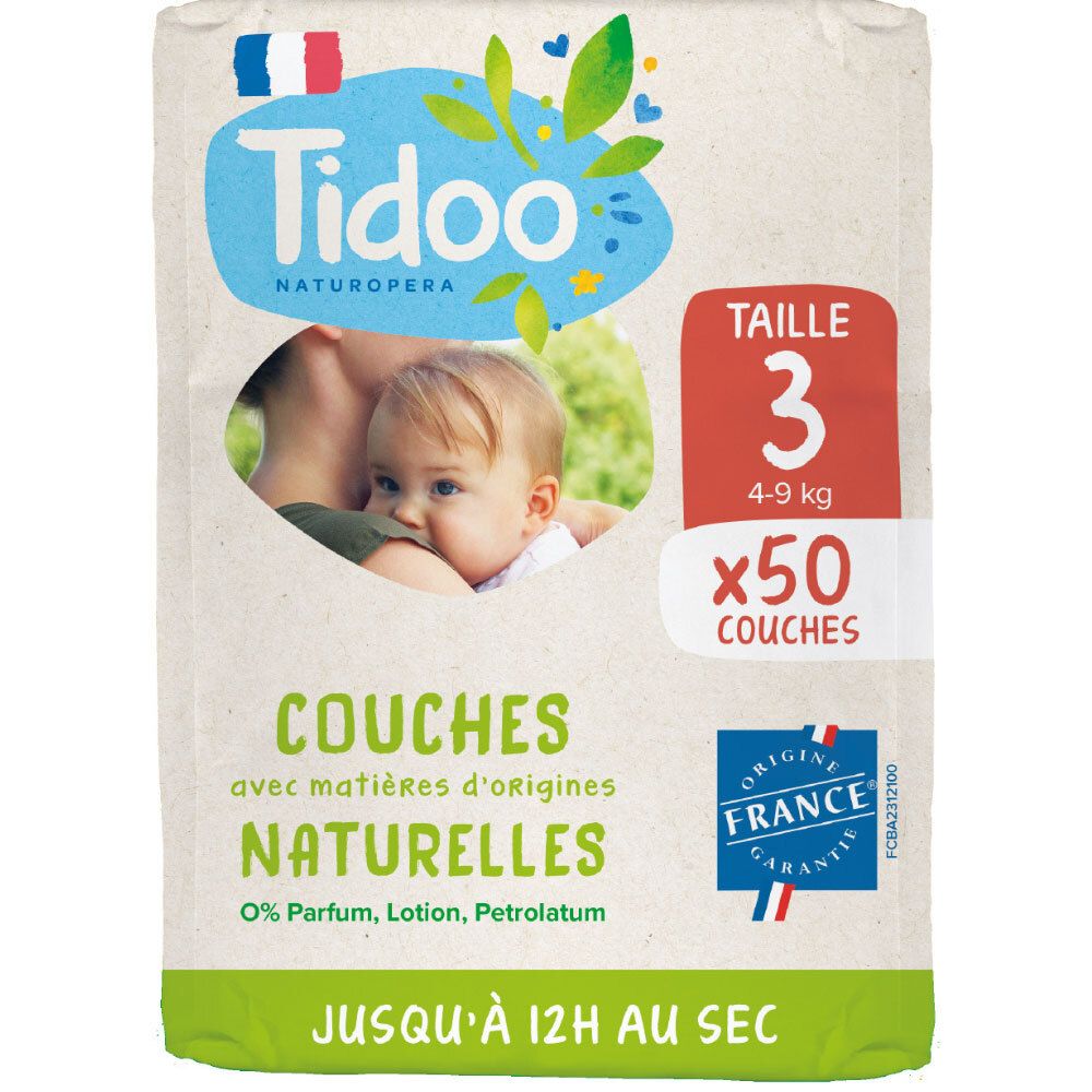 Tidoo Naturals Windeln, Größe 3, 50 Stück. Natürliche Inhaltsstoffe, 0% Parfum, Lotion, Petrolatum. Bis zu 12h trocken.