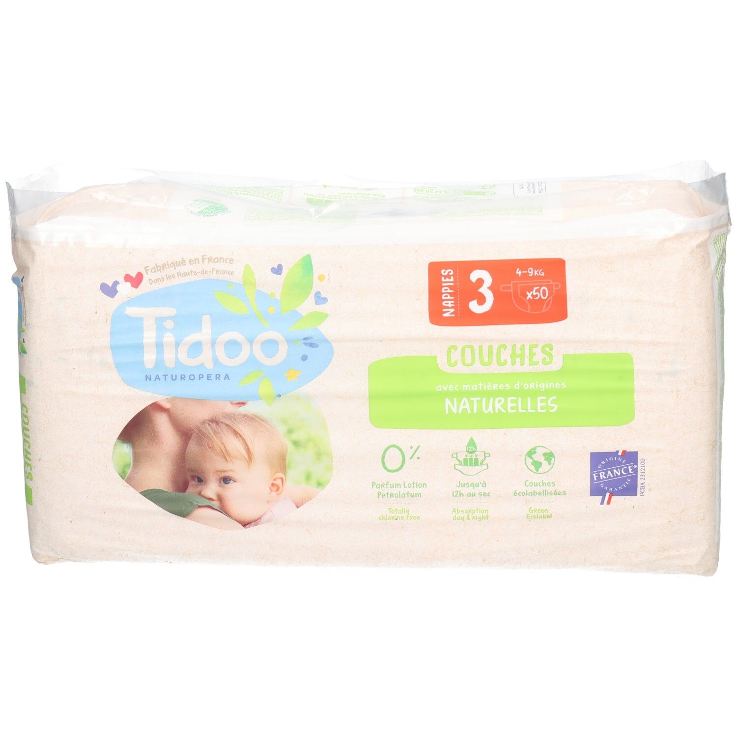 Tidoo Naturals Windeln, Größe 3, 4-9 kg, 50 Stück.