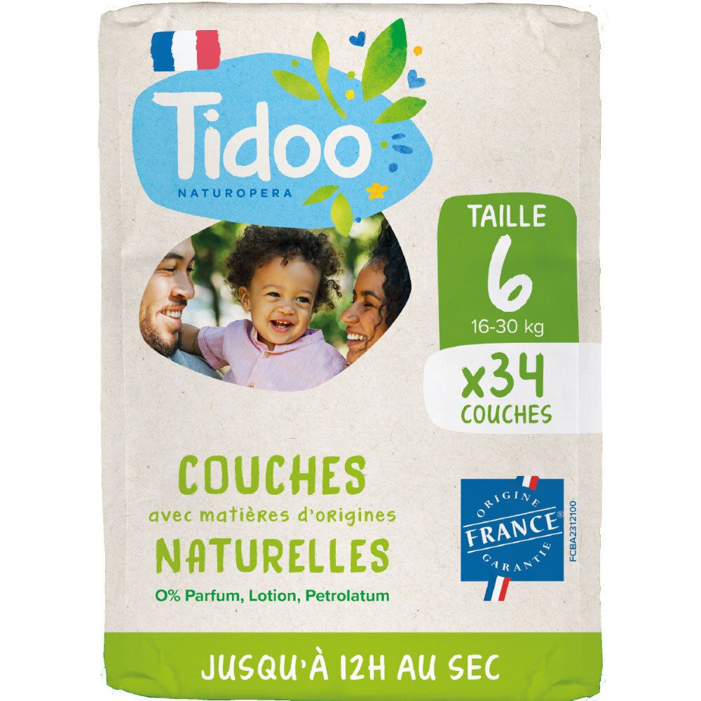 Tidoo Naturals Windeln, Größe 6, 34 Stück. Hergestellt in Frankreich.