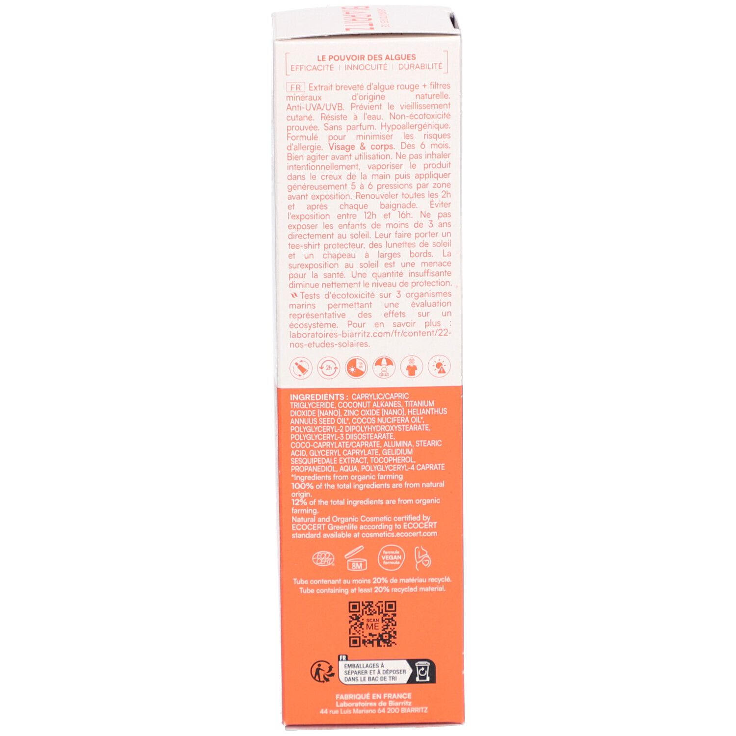 Laboratoires de Biarritz Alga Maris Spray solaire SPF50+ visage et corps