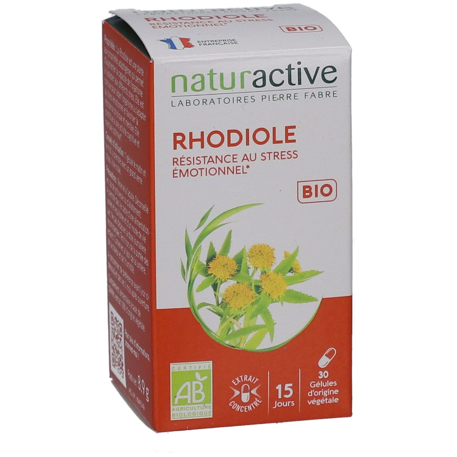 Boîte de produit avec logo et nom. Contient 30 gélules. Certifications Bio et origine France.