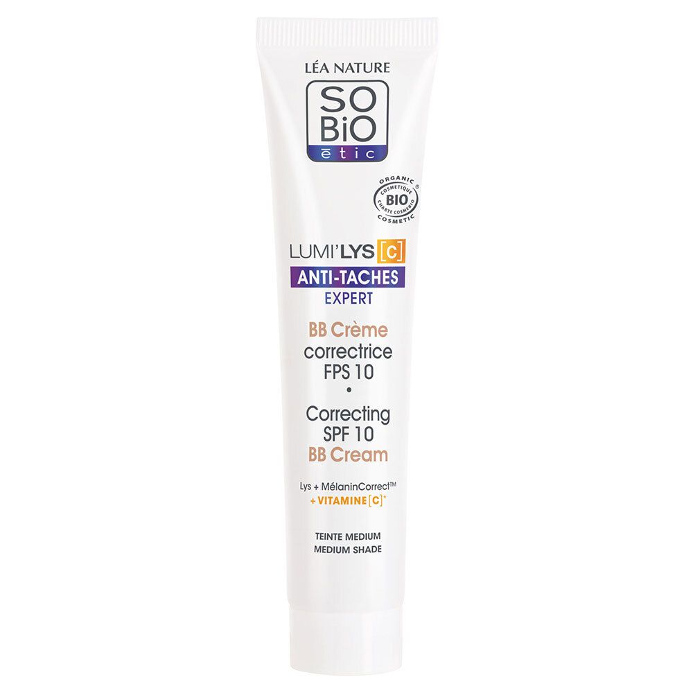 SO'BiO étic LUMI'LYS BB Cream, Tube. Anti-Flecken, SPF 10. Medium Shade. Bio-Zertifizierung.