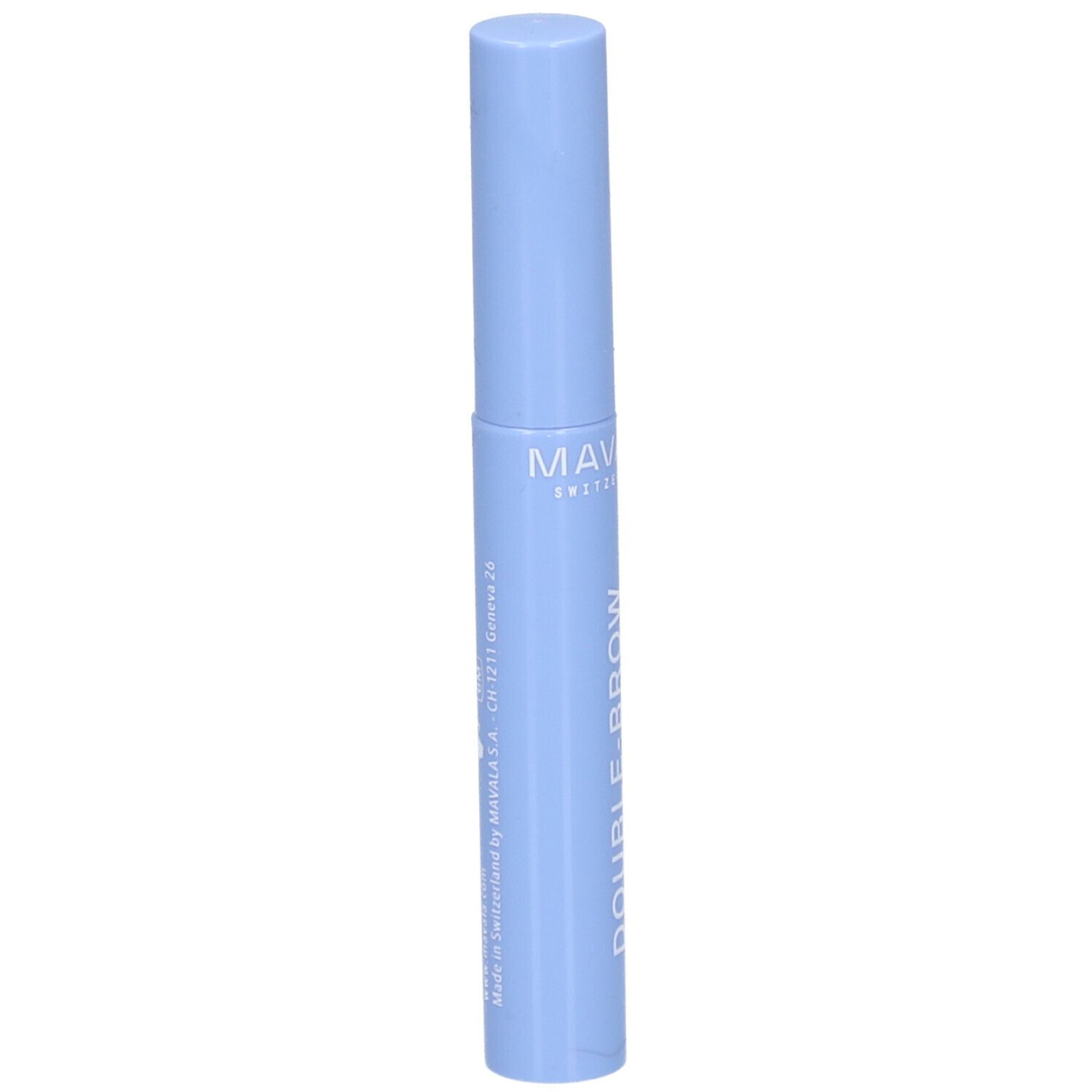Sérum bleu clair. Forme cylindrique avec bouchon à vis. Marque et nom du produit imprimés.