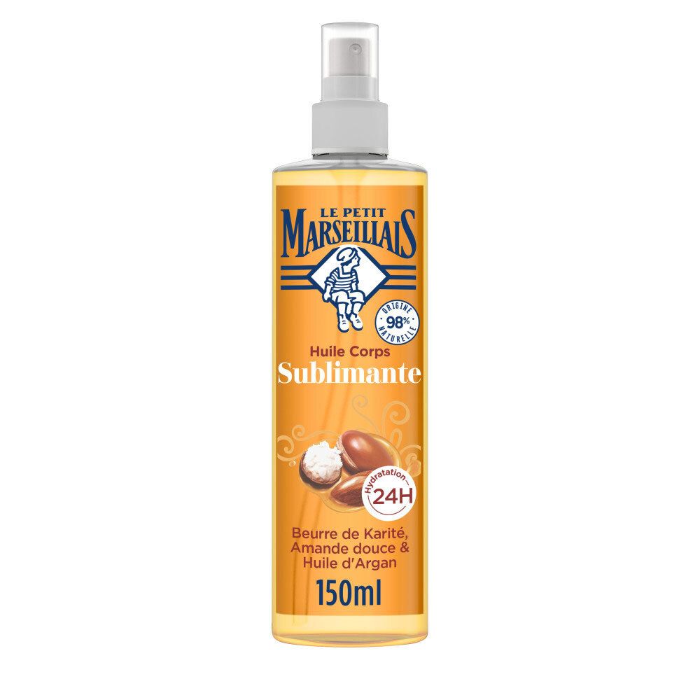 Huile corps Le Petit Marseillais sublimante, karité, amande douce, argan, 150ml.