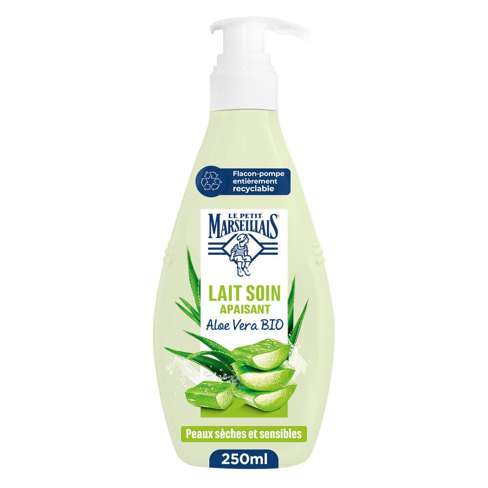 Lait soin Le Petit Marseillais à l'Aloe Vera BIO, flacon pompe 250ml.