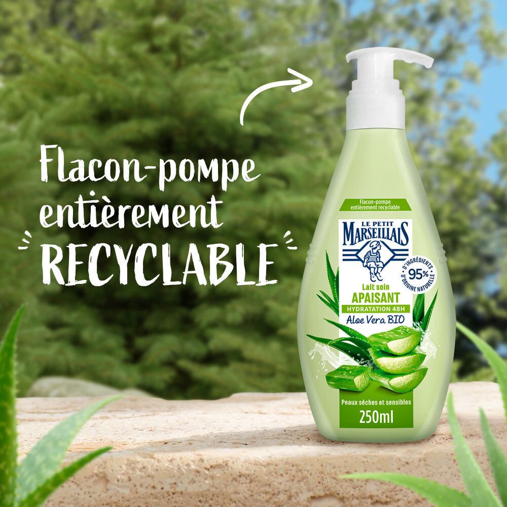 Flacon pompe recyclable du lait soin Le Petit Marseillais.