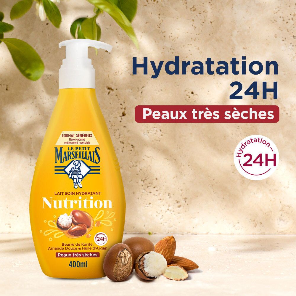 Le Petit Marseillais Lait Soin Hydratant Nutrition au Karité, Amande Douce & Huile d'Argan.