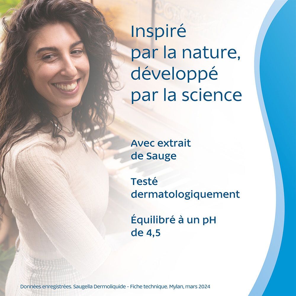 Femme souriante. Texte: 'Inspiré par la nature, développé par la science'. Testé dermatologiquement.