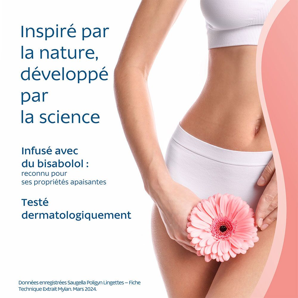 Publicité avec femme et fleur. Texte : Inspiré par la nature, développé par la science. Testé dermatologiquement.