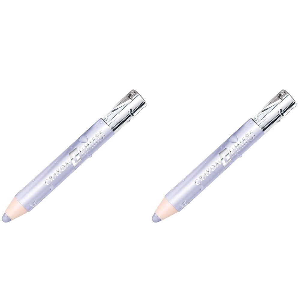 Zwei blaue Augenstifte. Silberfarbene Kappe, hellblauer Stift. Aufschrift: Crayon Lumière.