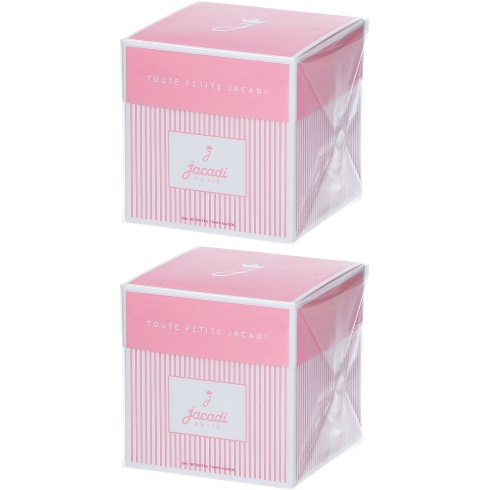 Zwei quadratische, rosa verpackte Boxen. Aufschrift: Jacadi. Verpackt in durchsichtiger Folie.