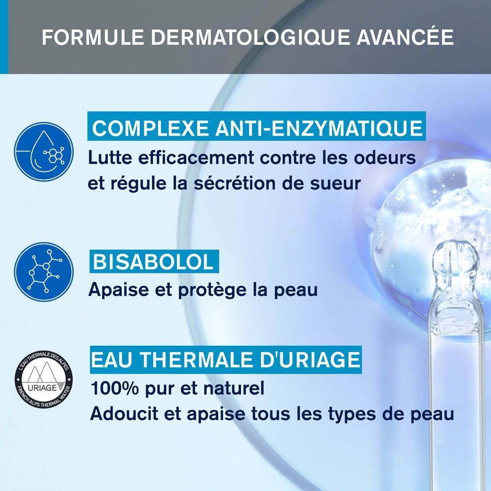 Déodorant roll-on. Texte : Anti-Transpirant Invisible, Régule la transpiration pendant 24H, Combine haute efficacité & respect de la peau.