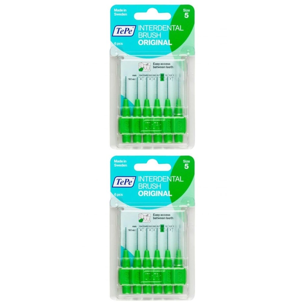 Zwei Packungen Interdentalbürsten. Grün, Größe 5. Marke TePe, Original. 6 Stück pro Packung.