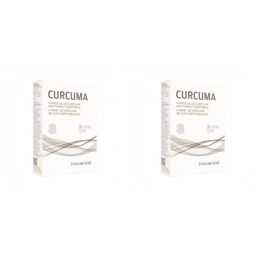 Zwei weiße Kartons mit der Aufschrift "CURCUMA". Darunter steht "INOVANCE".