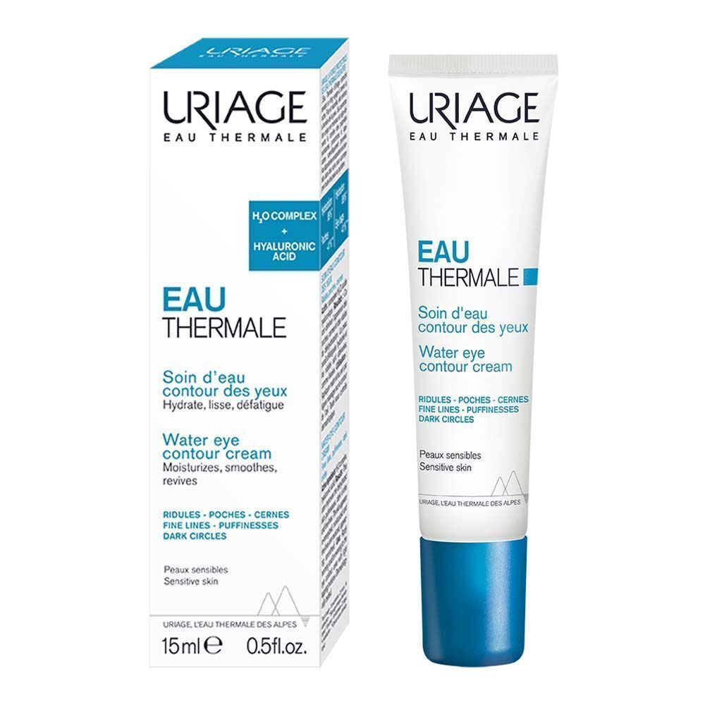 Tube de crème pour les yeux et emballage. Marque : Uriage. Texte : 15ml, 0.5 fl.oz.