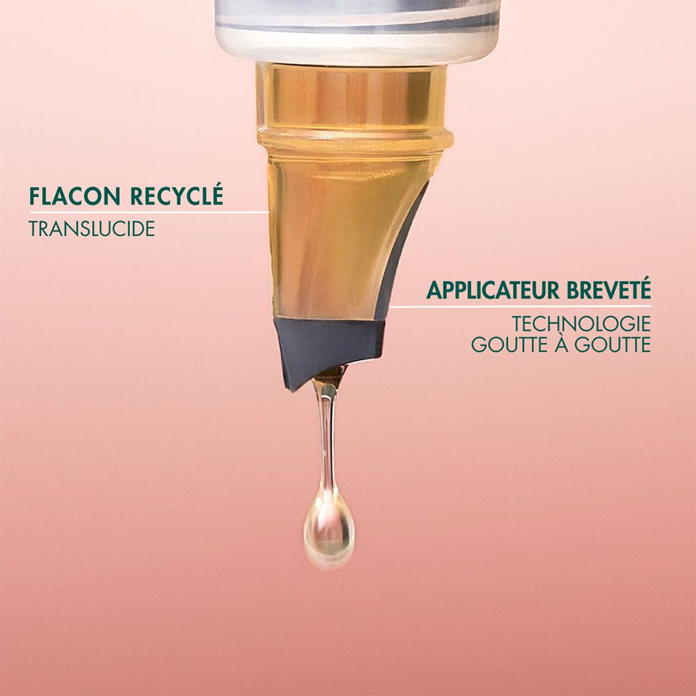 Applikator mit Tropftechnologie. Text: Recycelte Flasche. Translucent.