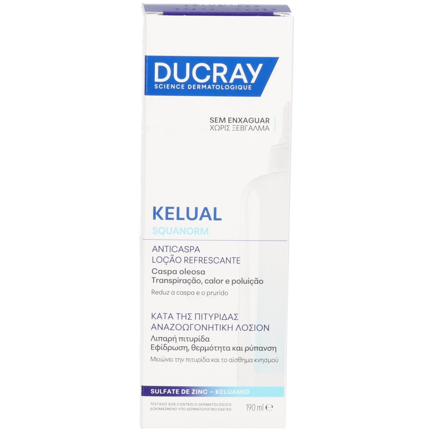Kartonverpackung. Blaue Beschriftung. Text in mehreren Sprachen. Produktinformationen.