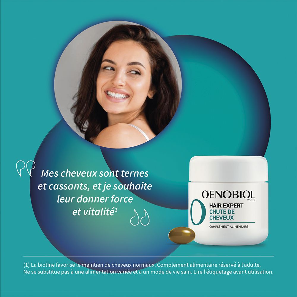 Oenobiol Hair Expert: Kapsel und Dose für Haare, die Kraft und Vitalität benötigen.