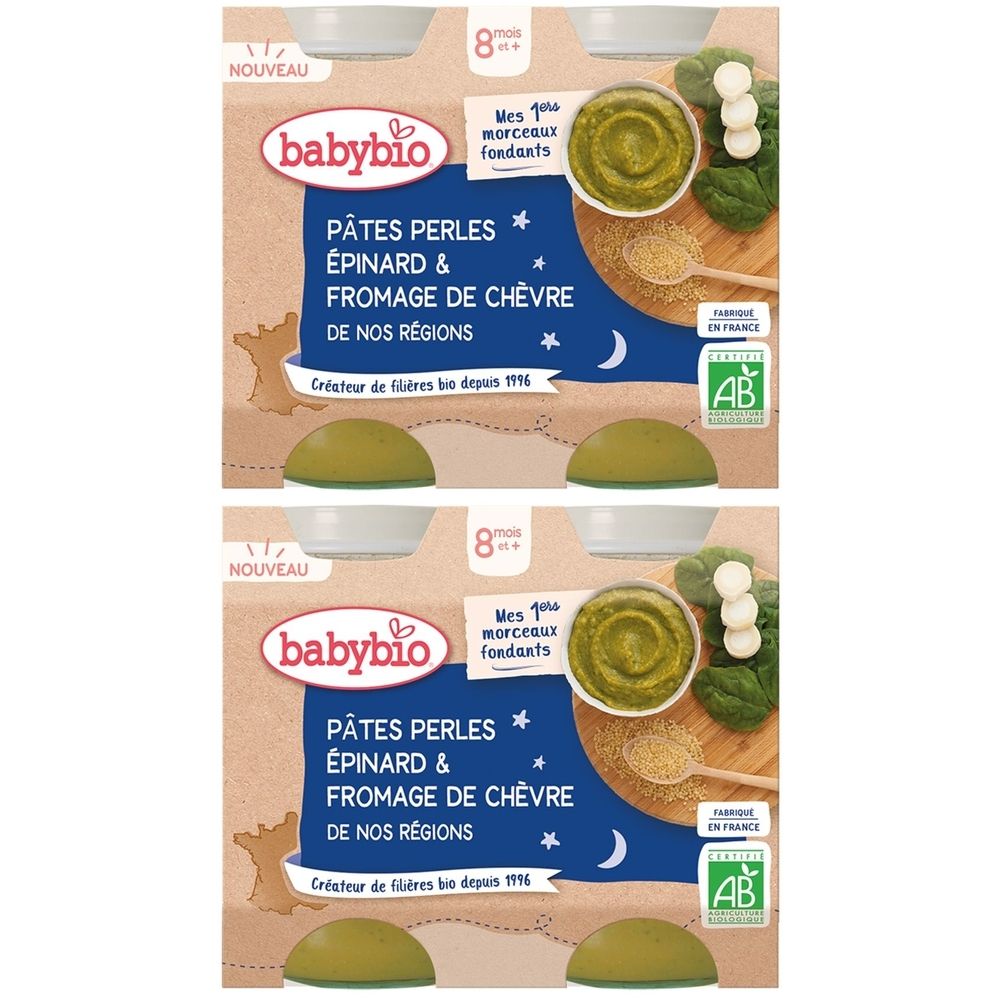 Paquet de Babybio Pâtes Perles, épinards & fromage de chèvre. Certifié bio. Dès 8 mois.