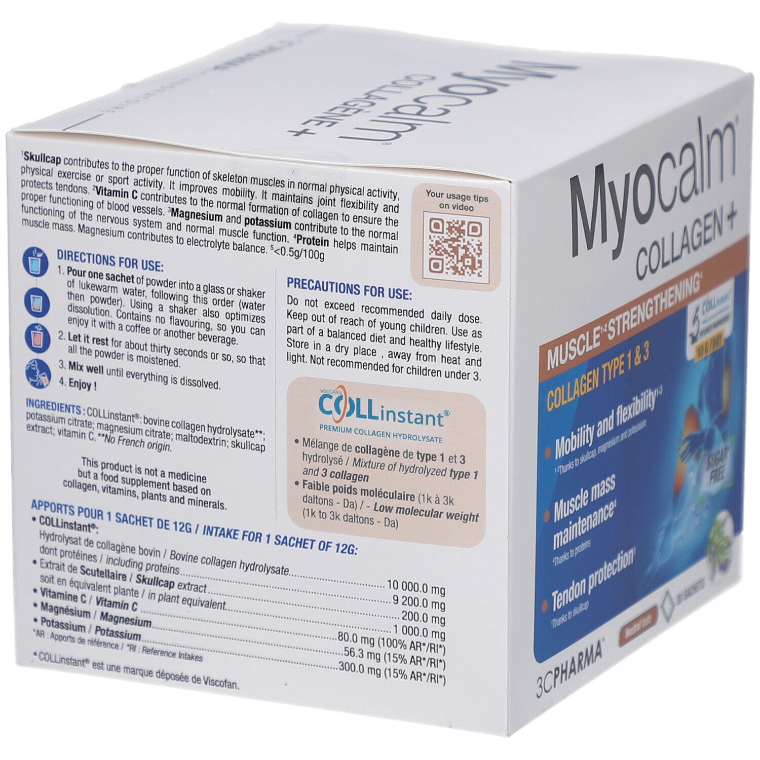 Dos de la boîte blanche. Texte: Conseils d'utilisation, précautions d'emploi, ingrédients. Informations nutritionnelles par sachet.