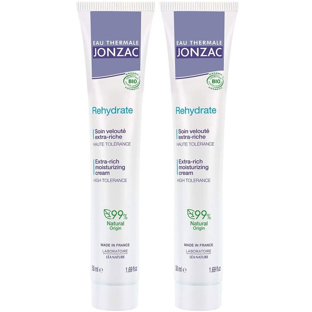 Zwei Jonzac Eau Thermale Rehydrate Extra-reichhaltige Feuchtigkeitscreme Tuben, 50ml.