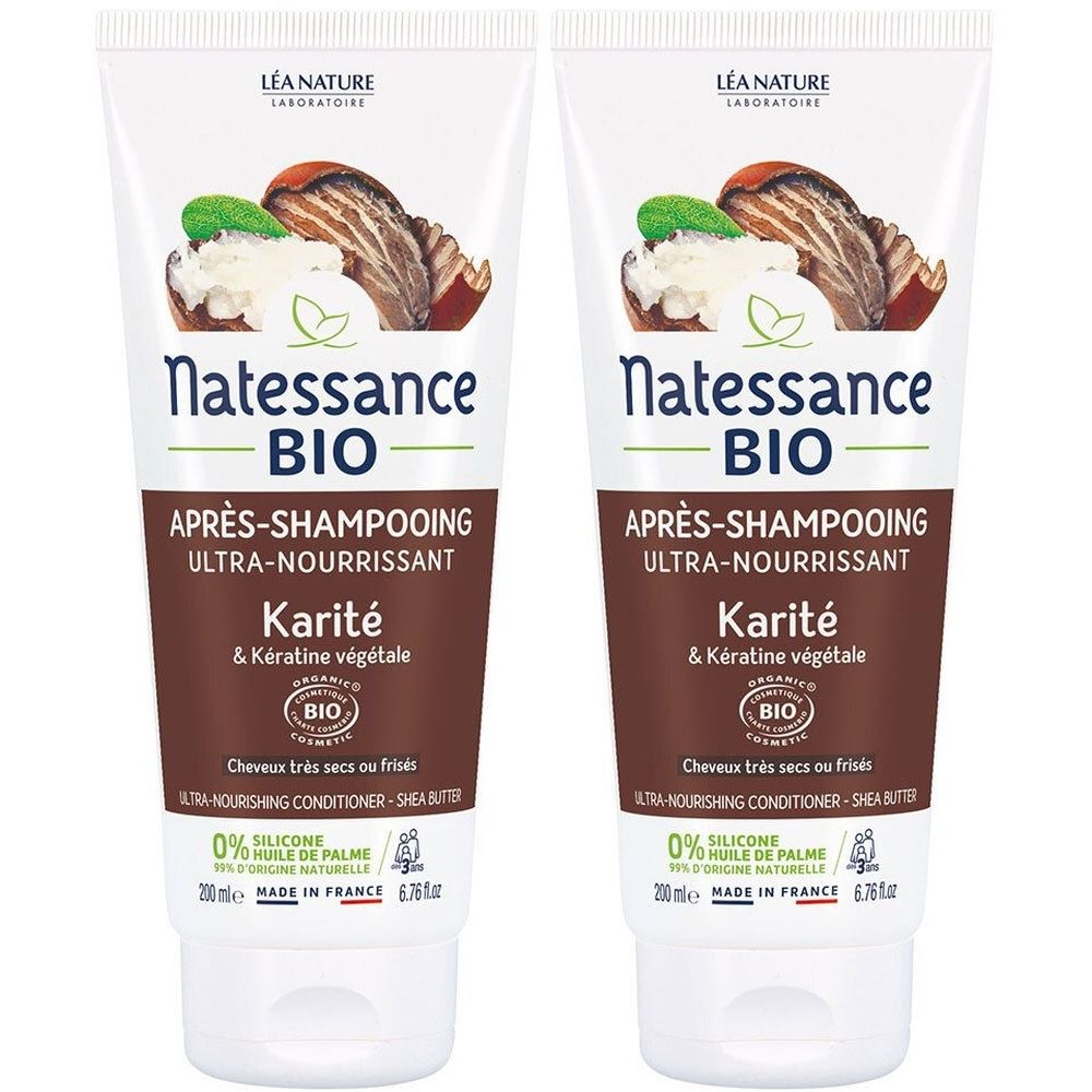 Zwei Natessance BIO Spülungen mit Karité und pflanzlichem Keratin. 200ml.