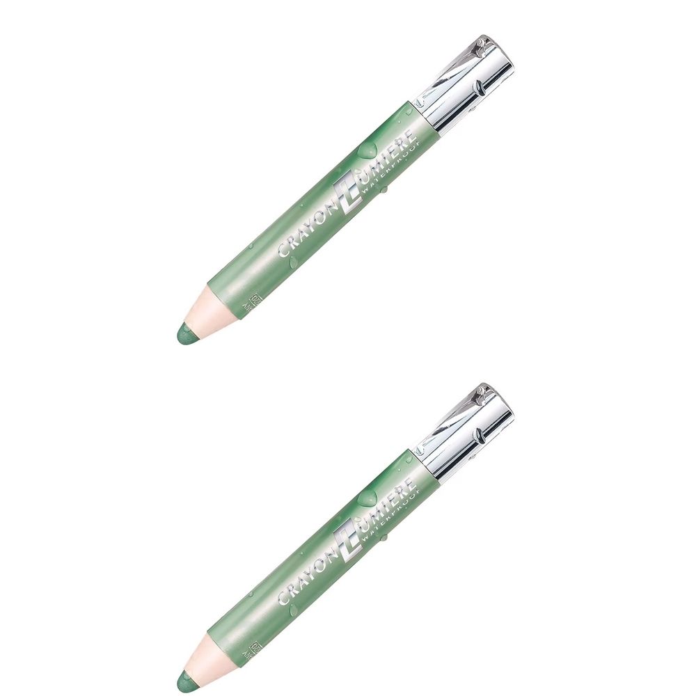 Zwei grüne Kajalstifte mit silbernen Enden. Aufschrift: Crayon Lumière Waterproof.