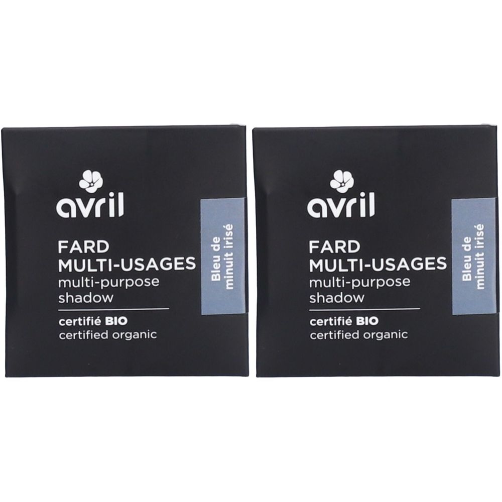 Zwei quadratische, schwarze Verpackungen mit Produktinformationen. Aufgedruckt sind Markenname, Produktname, Farbe und Bio-Zertifizierung.