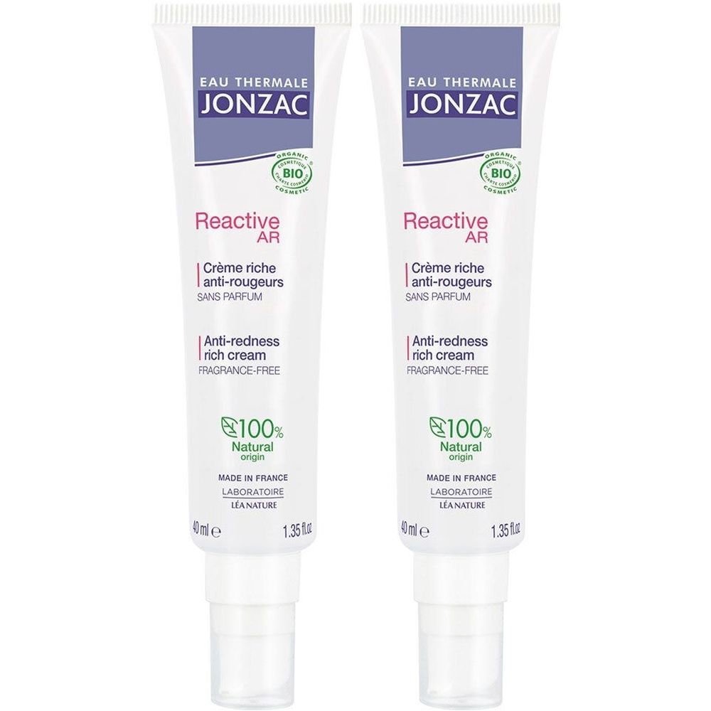 Deux tubes de Jonzac Crème riche anti-rougeurs, 40ml.