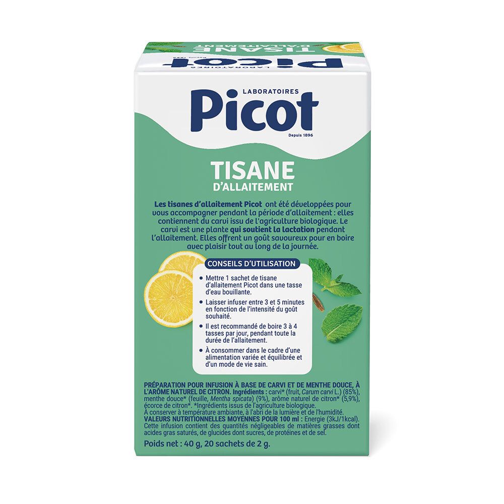 Rückseite der grünen Schachtel mit Text. Enthält Informationen zu Inhaltsstoffen und Anwendung. 20 Beutel, 40g.
