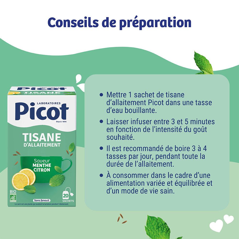 Conseils de préparation pour la tisane Picot Menthe Citron.