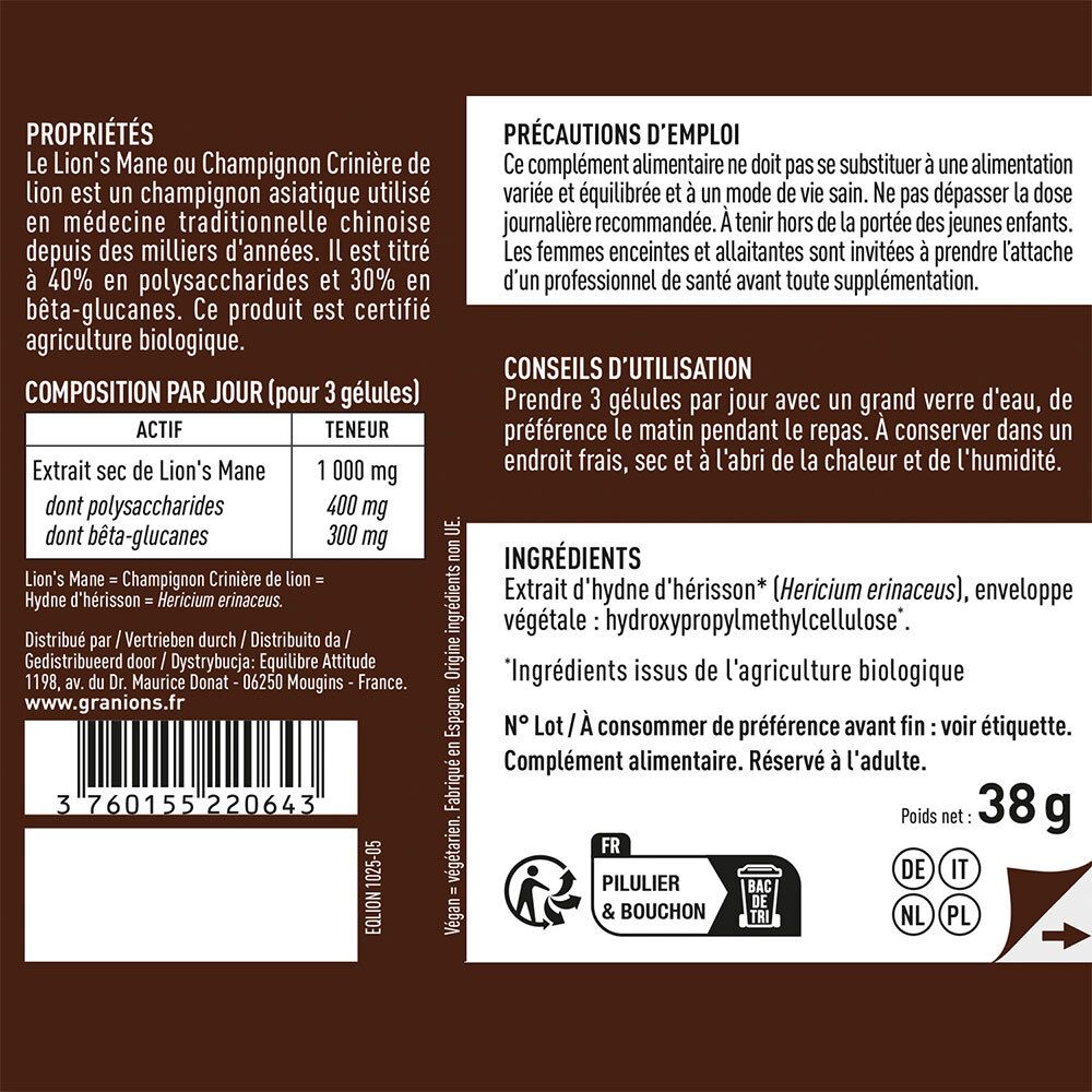 Produktinformationen. Text: Zusammensetzung, Anwendungshinweise, Inhaltsstoffe, Gewicht 38g, Bio-Zertifizierung.