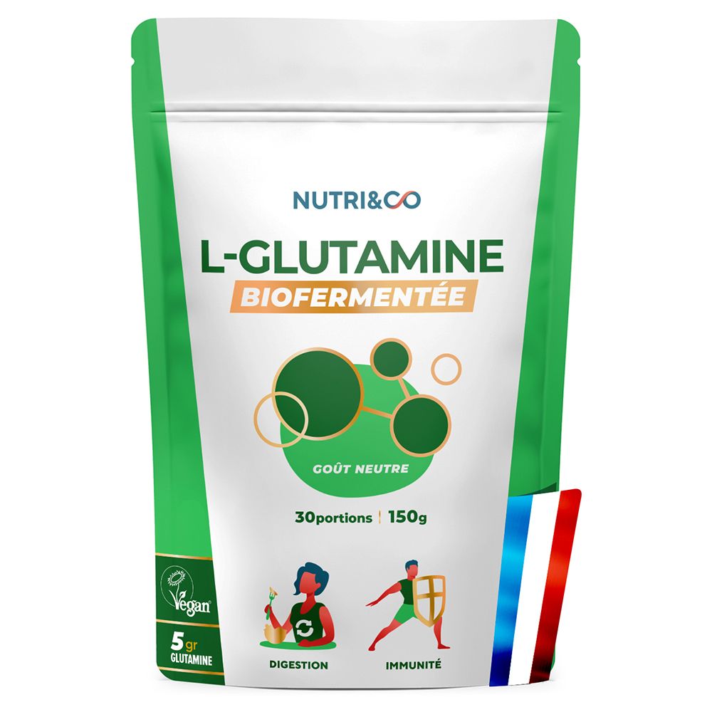 NUTRI&CO L-Glutamin Beutel, 150g, neutraler Geschmack, vegan, für Verdauung und Immunität.