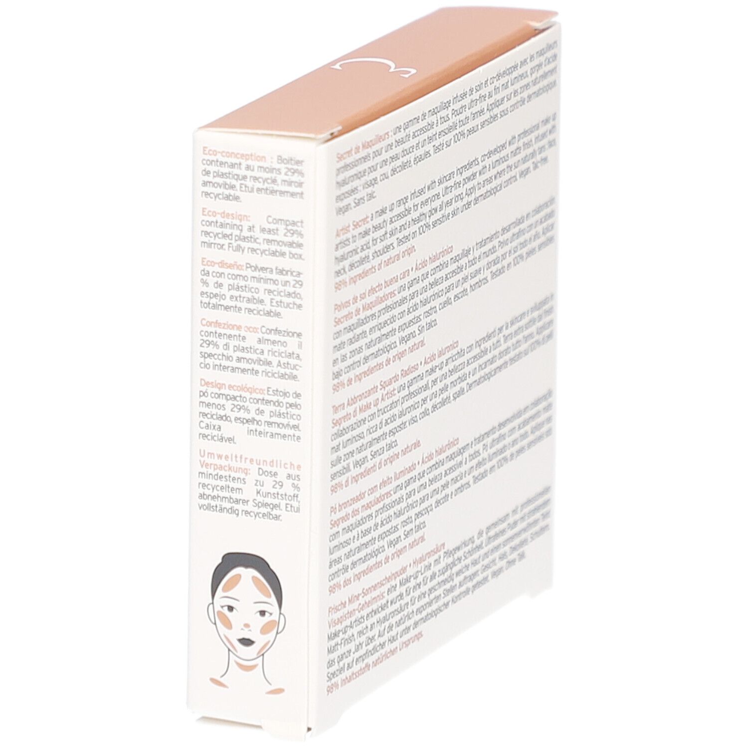 Verpackungsrückseite mit Text und Illustration. Enthält Informationen über Recycling.