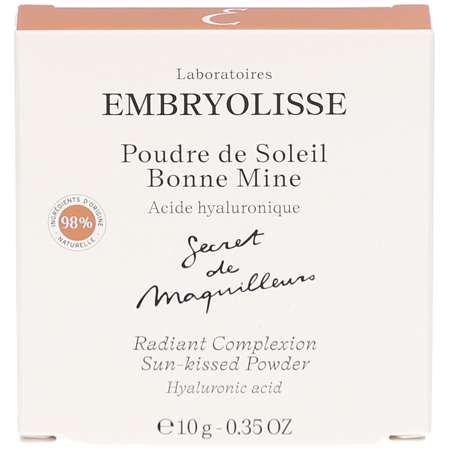 Kartonverpackung mit Produktnamen und Marke. Enthält Hyaluronsäure. 98% natürliche Inhaltsstoffe.