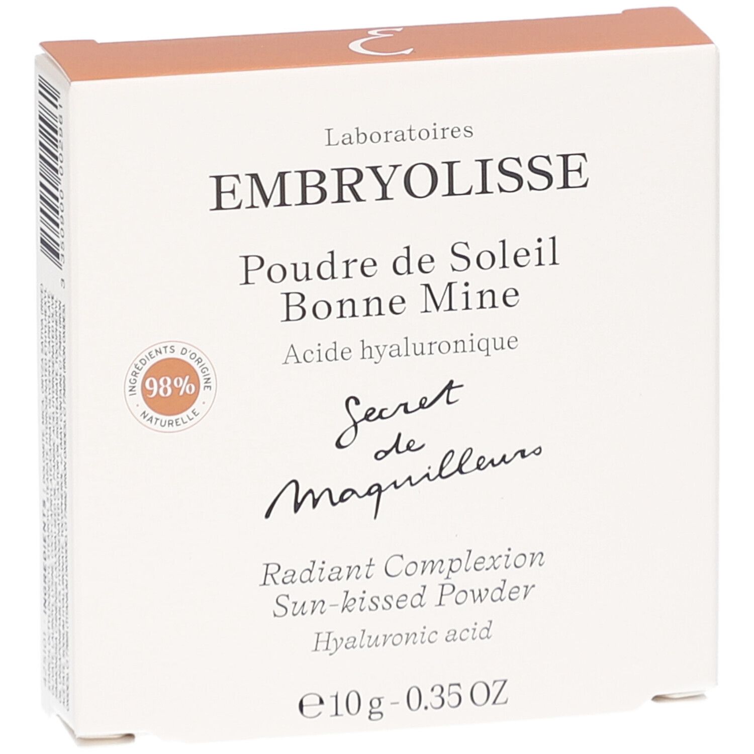 Kartonverpackung mit Produktnamen und Marke. Enthält Hyaluronsäure. 98% natürliche Inhaltsstoffe.