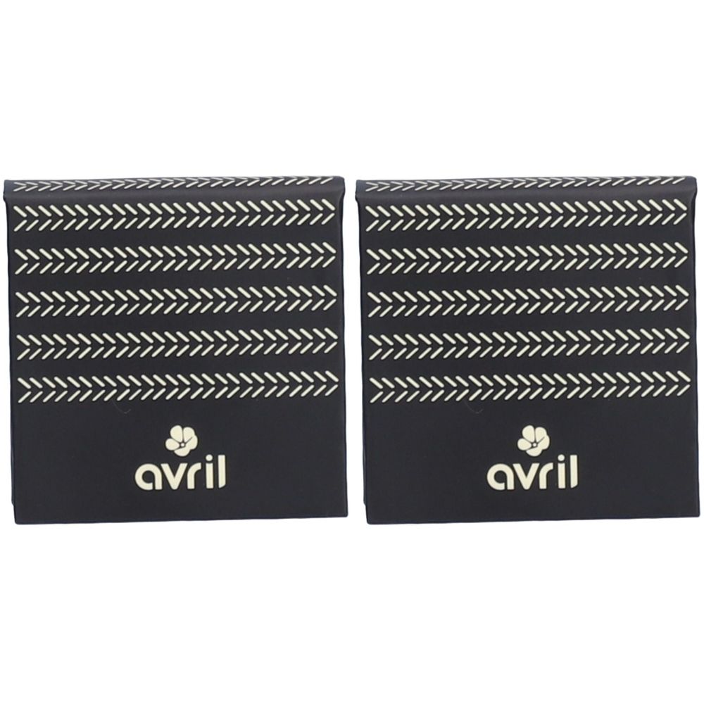 Zwei schwarze, rechteckige Behälter mit weißem Zickzackmuster und Logo "avril".