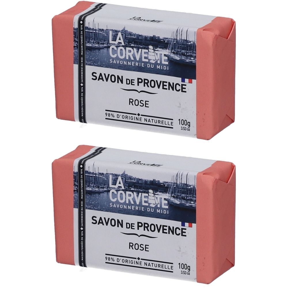 Zwei Stück LA CORVETTE Savon de Provence Rose Seife, je 100g.