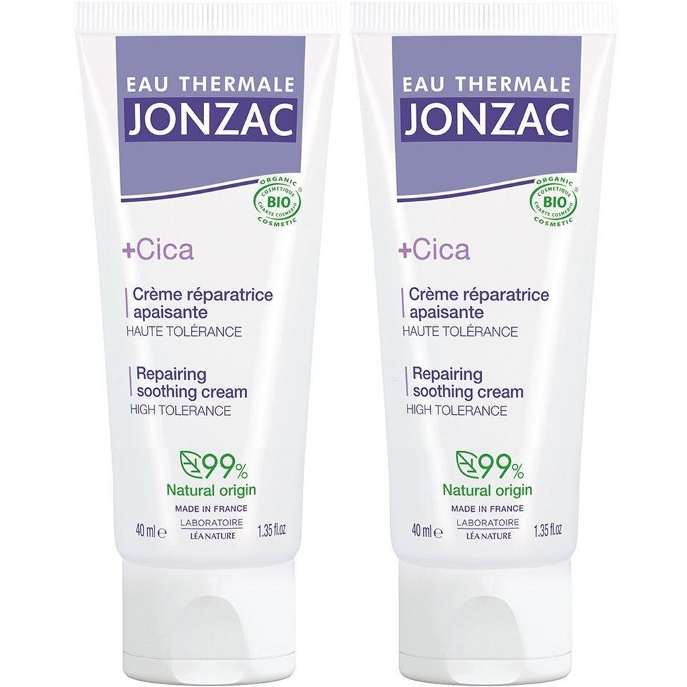 Zwei Jonzac +Cica reparierende und beruhigende Cremetuben, 40ml, 99% natürlichen Ursprungs.
