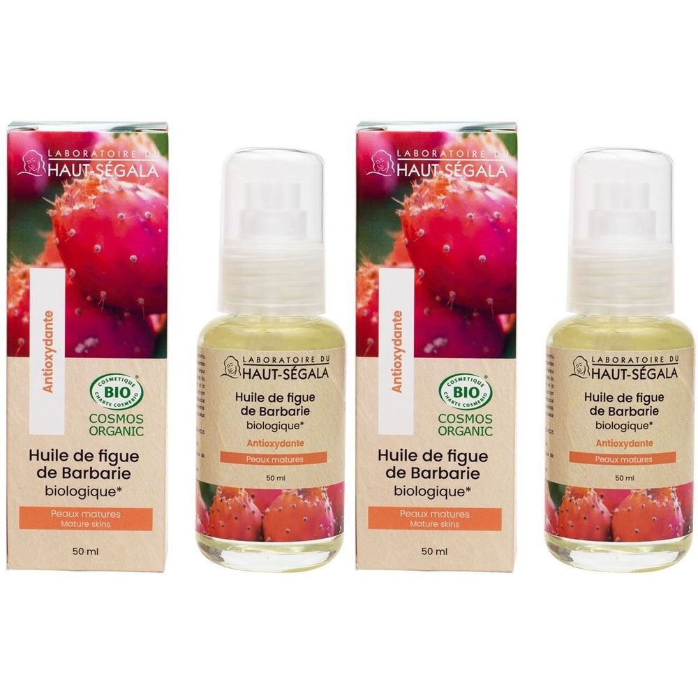 Drei Flaschen Bio-Feigenkernöl mit Pumpspender und Kartonverpackung. 50 ml.