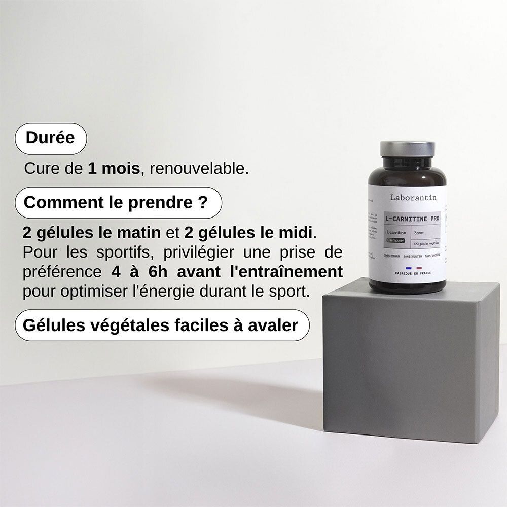 Produktflasche mit Anweisungen: 2 Kapseln morgens und mittags. Text in Französisch.