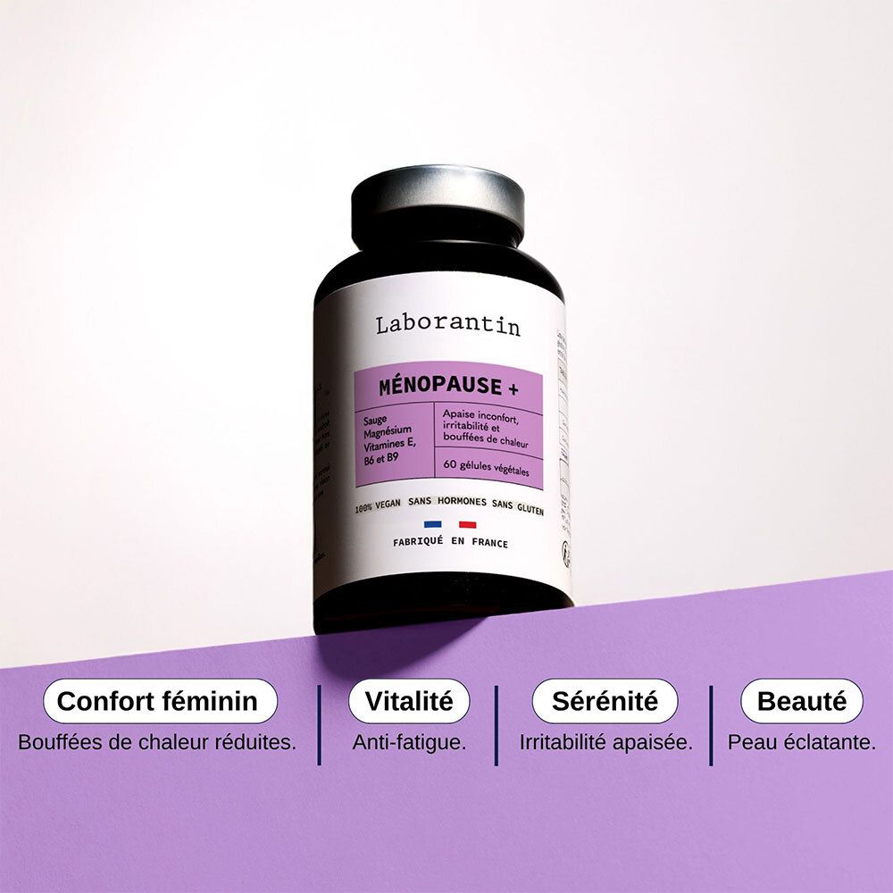 Flasche mit Produktnamen und Eigenschaften. Vier Textfelder: Komfort, Vitalität, Gelassenheit, Schönheit.