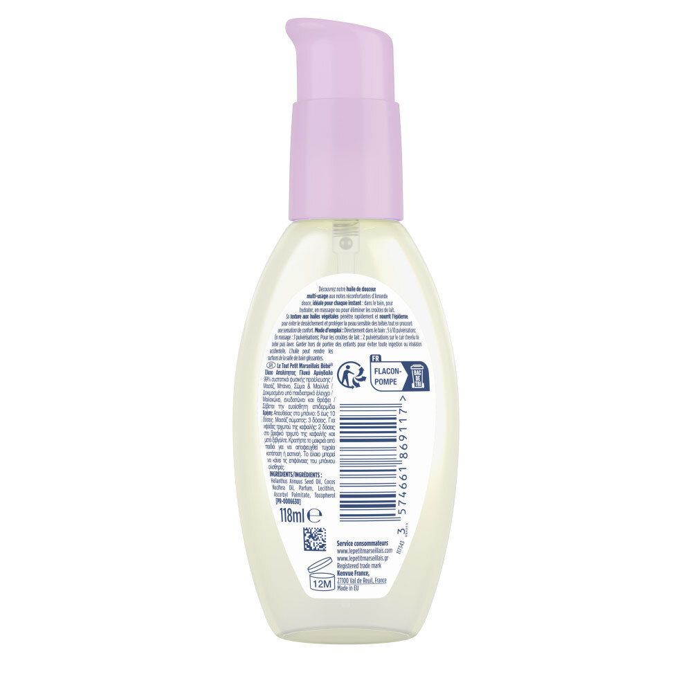 Flasche mit Produktetikett. Rückseite mit Text und Barcode. Produktname nicht sichtbar.