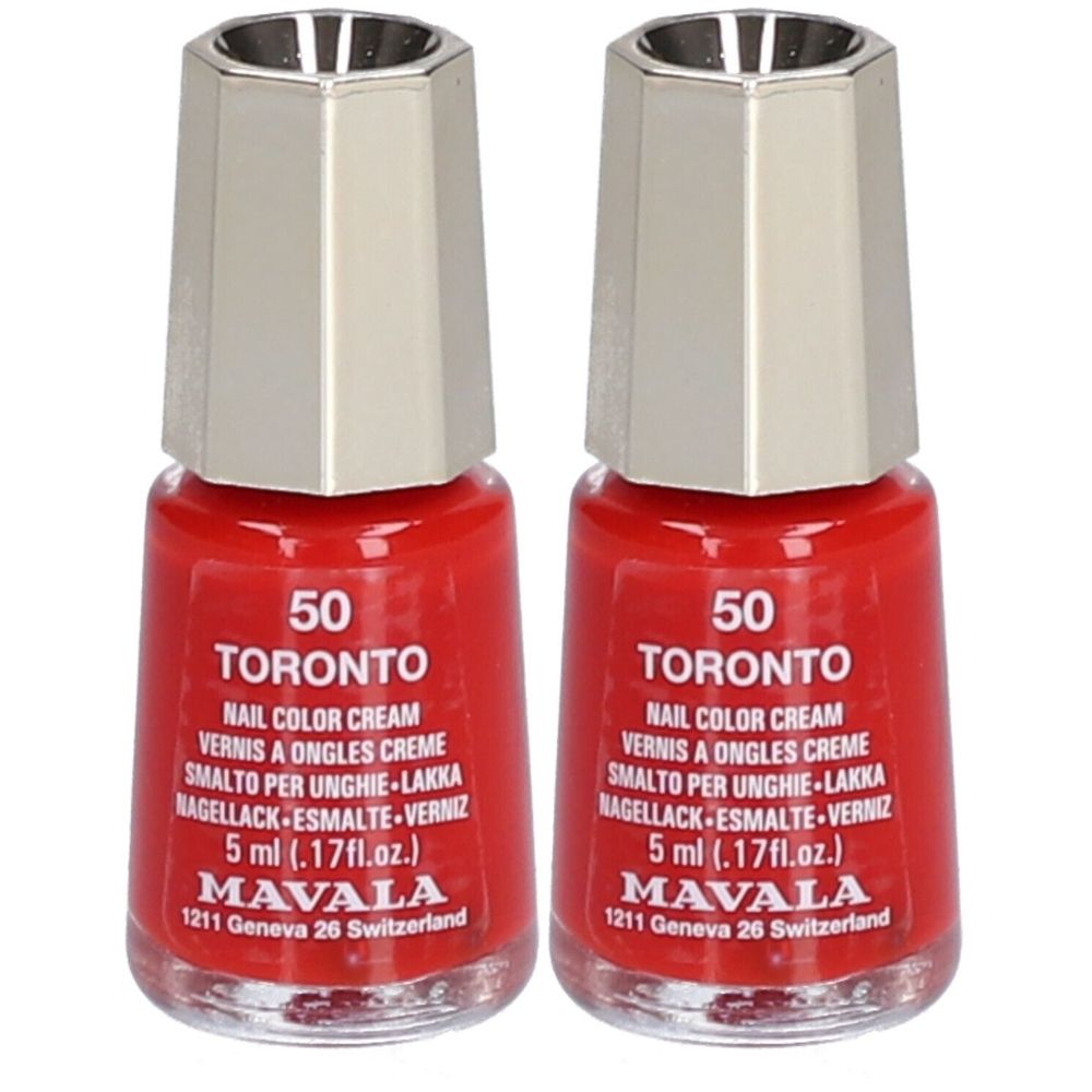 Zwei rote Mavala Mini Color Nagellackflaschen, Sorte Toronto, 5 ml.