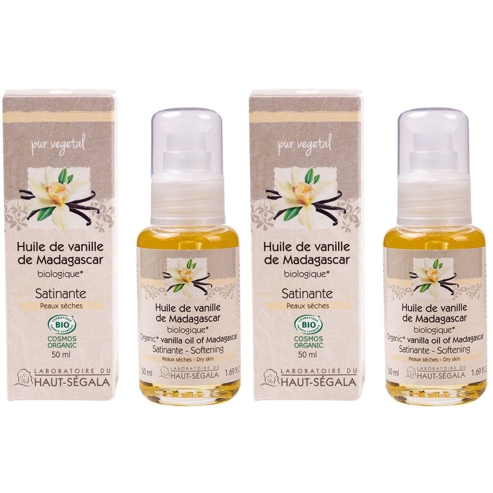 Zwei Flaschen Bio-Vanilleöl aus Madagaskar von Laboratoire du Haut-Ségala, 50ml.
