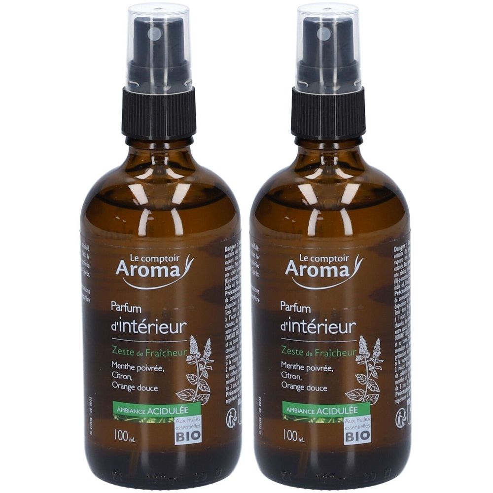 Zwei braune Sprühflaschen mit Raumspray, 100ml.