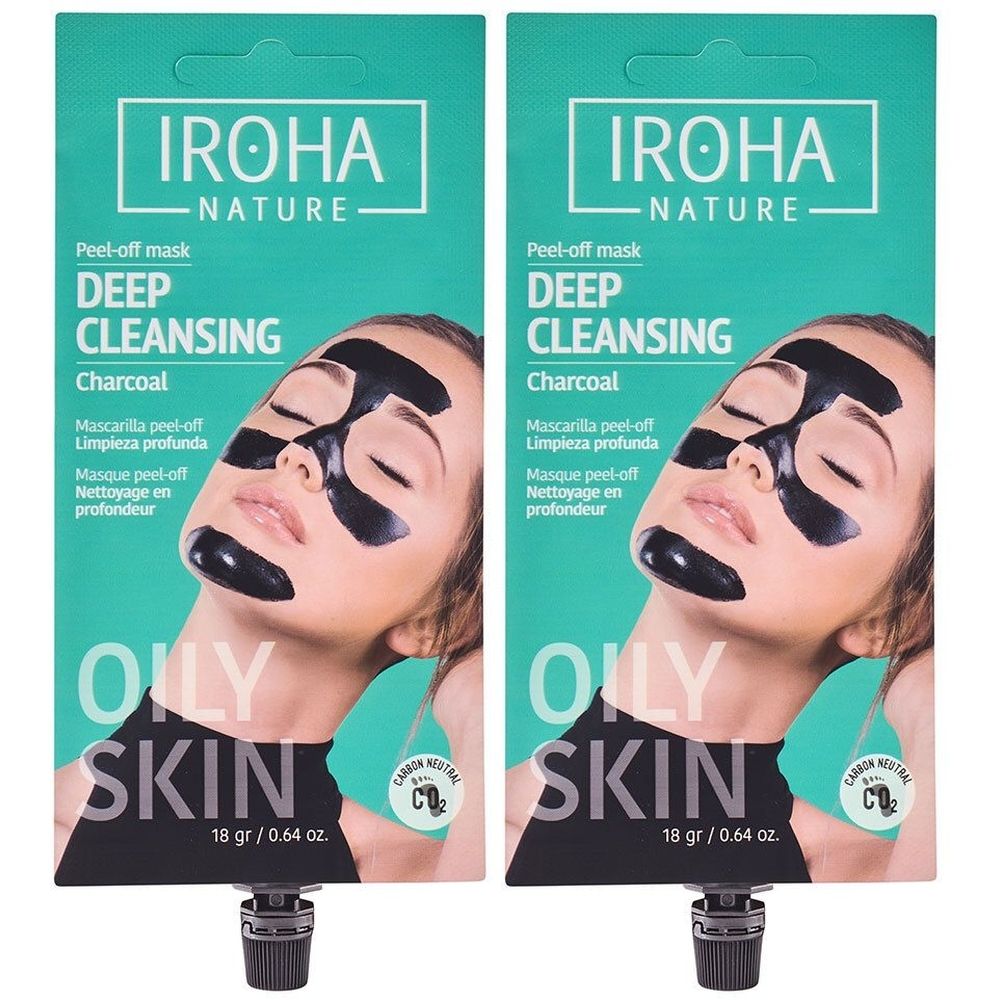 Zwei Packungen Iroha Nature Tiefenreinigende Maske Peel-off mit Aktivkohle für ölige Haut.