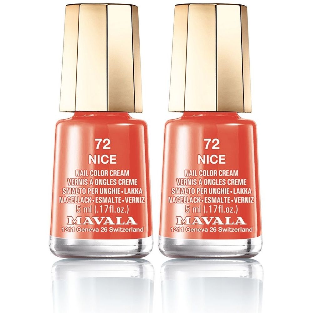 Deux vernis à ongles Mavala Mini Color, teinte 72 Nice, 5 ml chacun.