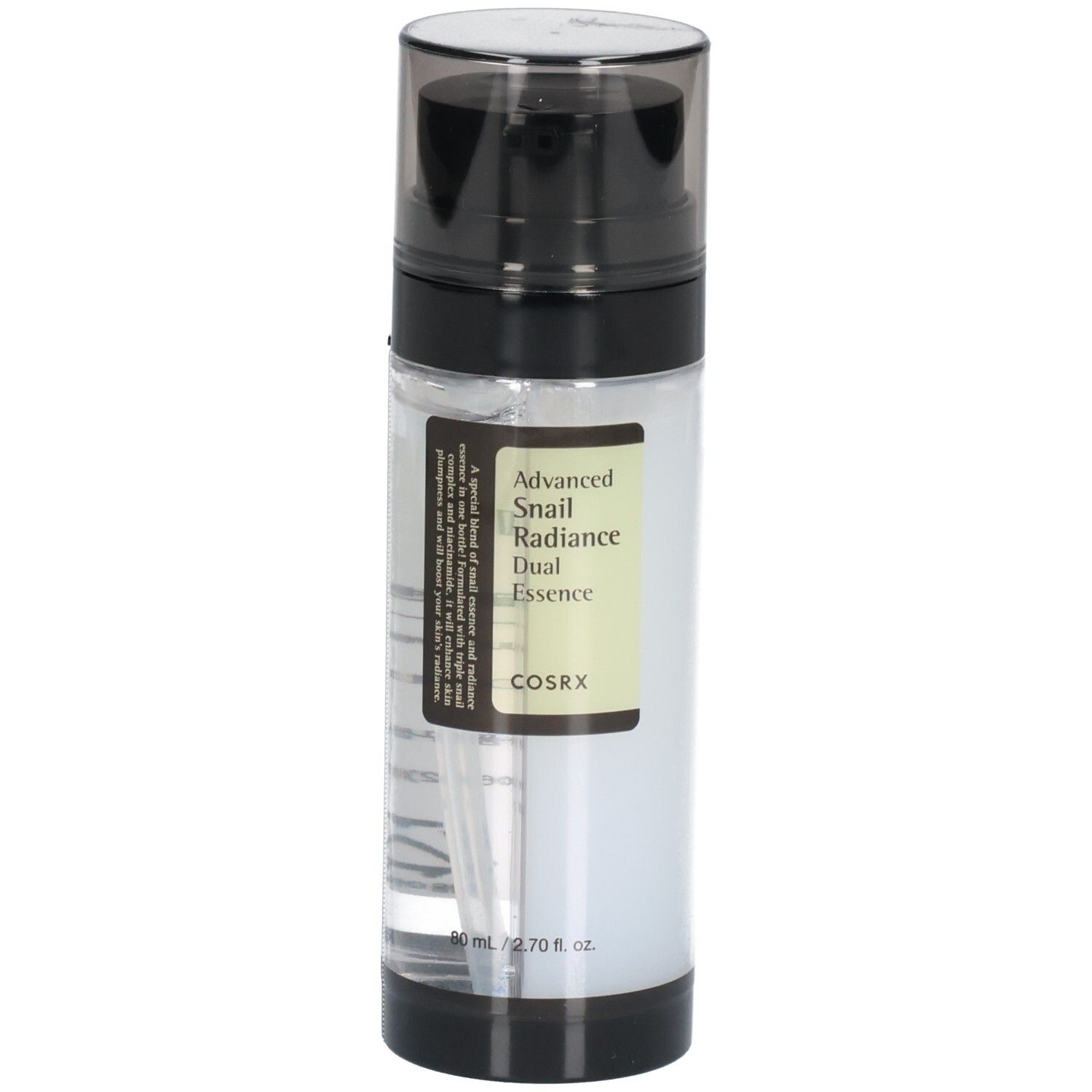 Cosrx Advanced Snail Radiance Dual Essence Flasche mit Pumpspender.